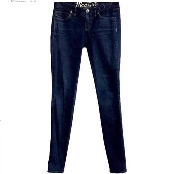 Madewell Full Length Skinny 7’ Low Rise Dark Denim Jeans 24x32 Flawed - Picture 1 of 12